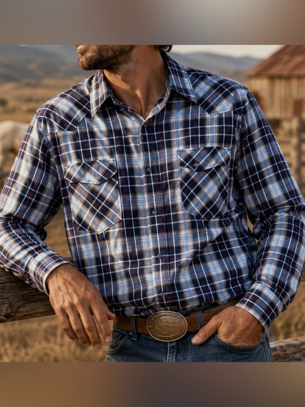 Vintage Style Western Men’s Pearl Snap Shirt GC Blue Vintage Collection XL